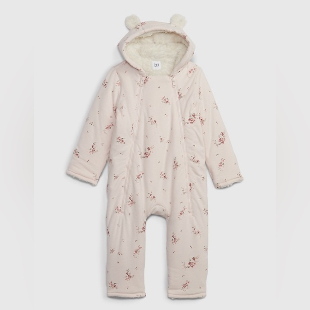 *rare* Baby GAP Barely Pink Floral Sherpa Lined Hoodie Cozy One Piece NWT